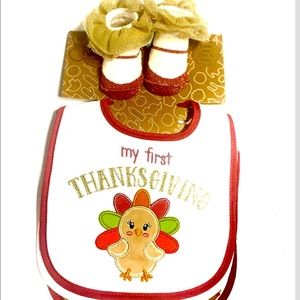 3-6 Months Thanksgiving Set! Comes with a pair of cute shoes & 3 different bibs